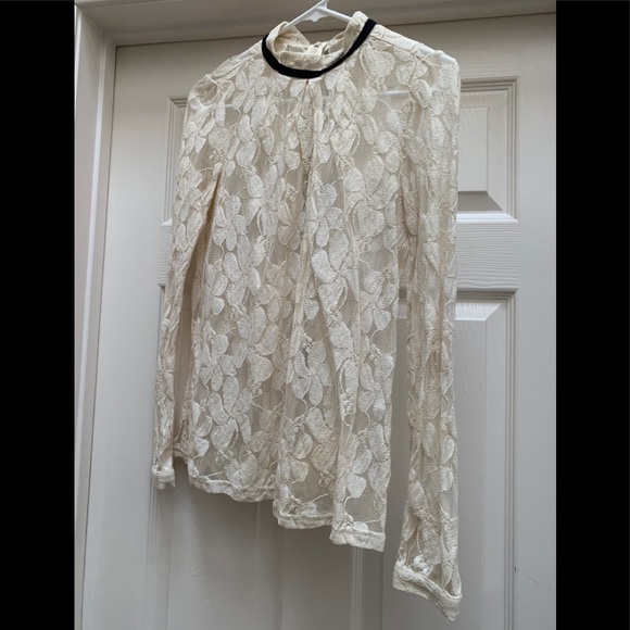 Ivory Long Sleeve Lace High Neck Blouse - Picture 7 of 7